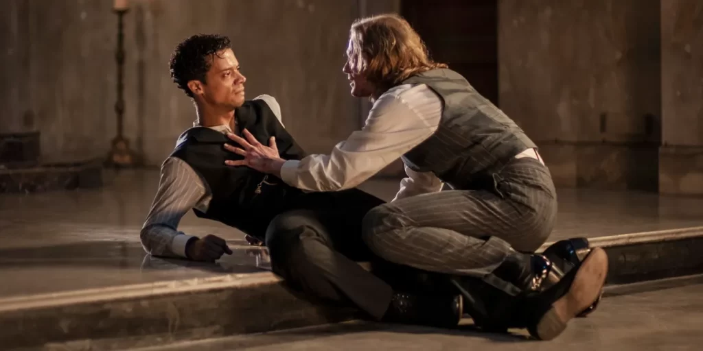 Interview with the Vampire Season 1, Episode 1: Louis (Jacob Anderson) and Lestat (Sam Reid)