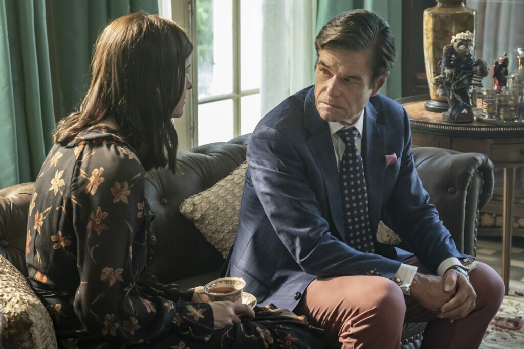 Alexandra Daddario as Dr. Rowan Fielding and Harry Hamlin as Cortland Mayfair - Mayfair Witches Season 1, Episode 6 - Photo Credit: Alfonso Bresciani/AMC